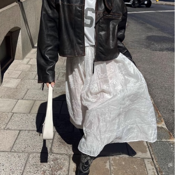 BEST Helsa Revolve Handkerchief Midi Skirt White Sheer Embroidered French Causal - Picture 7 of 15